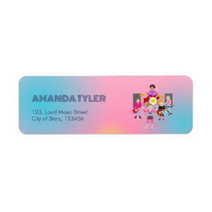 Retro music girls band Birthday Party Return Address Label