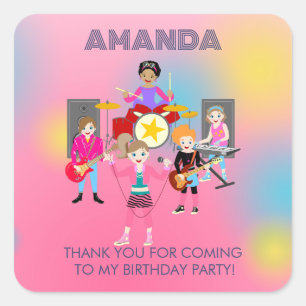 Retro music girls band Birthday Party Square Sticker