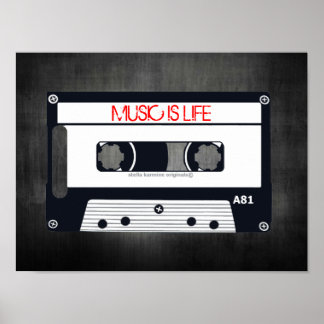 RETRO "MUSIC IS LIFE" POSTER - POP ART CASSETTE