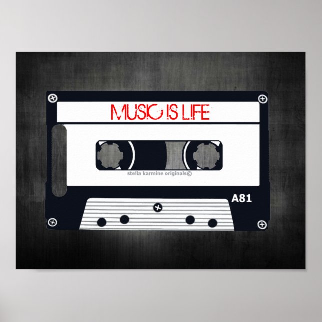 RETRO "MUSIC IS LIFE" POSTER - POP ART CASSETTE (Front)