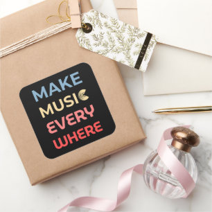 Retro Music Lover Gift – Make Music Everywhere Square Sticker