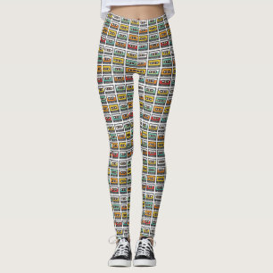 Retro Music Mix Cassette Tape Colourful Patterned Leggings