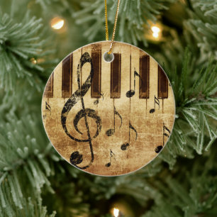 Retro music notes and piano ceramic ornament