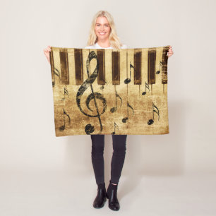 Retro music notes and piano fleece blanket