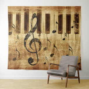 Retro music notes and piano tapestry
