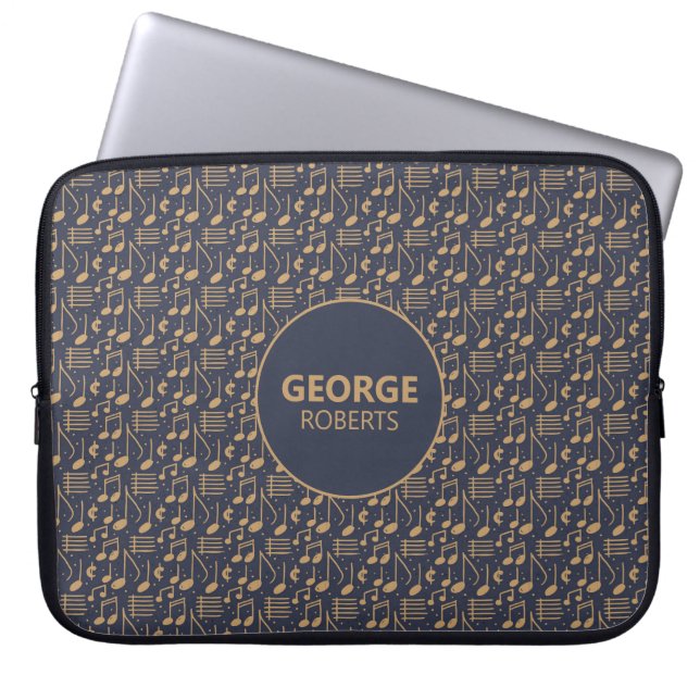 Retro Music Notes Pattern and Customisation Laptop Sleeve (Front)