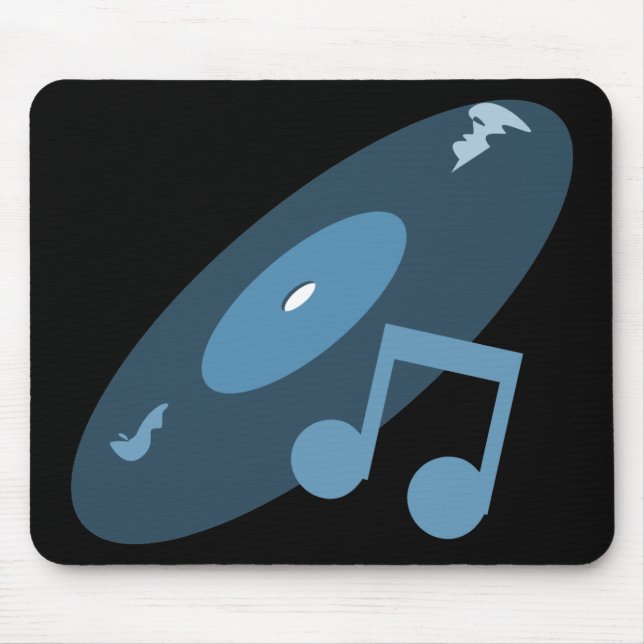 Retro Music Record & Note Blue Mouse Pad (Front)