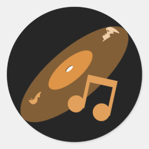 Retro Music Record & Note Orange Classic Round Sticker