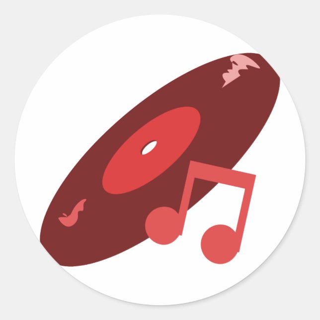 Retro Music Record & Note Red Classic Round Sticker (Front)