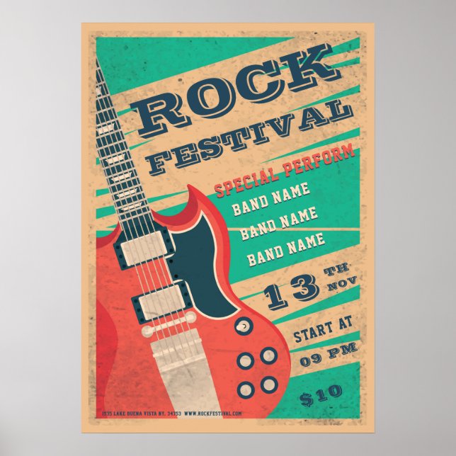 Retro music rock festival flyer Announcement Poster (Front)