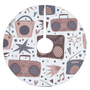 Retro Music Seamless Vintage Pattern. Brushed Polyester Tree Skirt