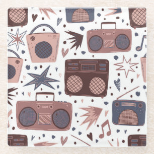 Retro Music Seamless Vintage Pattern. Glass Coaster