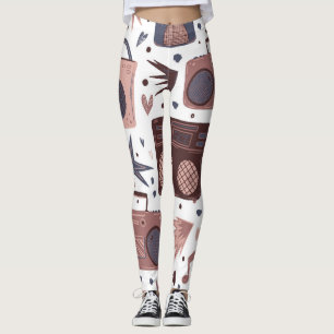 Retro Music Seamless Vintage Pattern. Leggings
