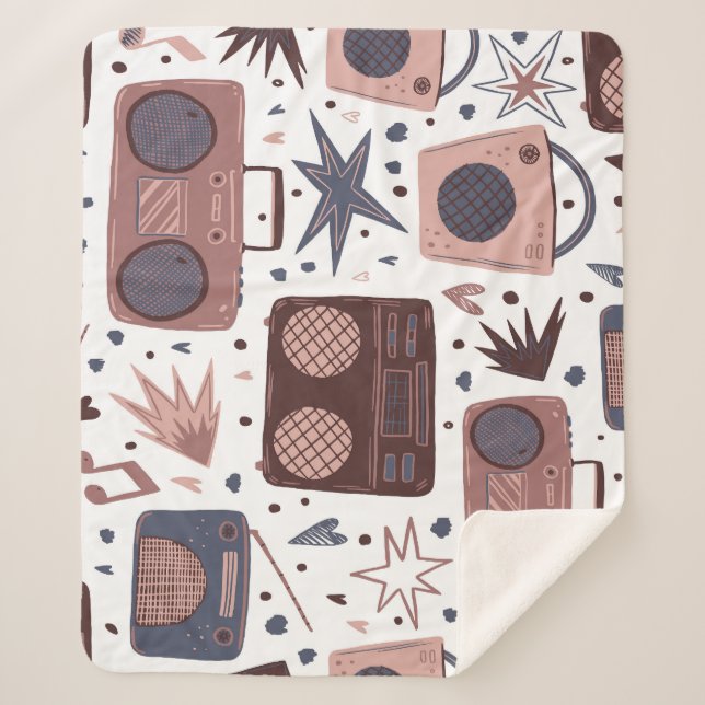 Retro Music Seamless Vintage Pattern. Sherpa Blanket (Front)