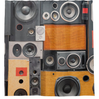 Retro Music Speaker Wall Design Shower Curtain