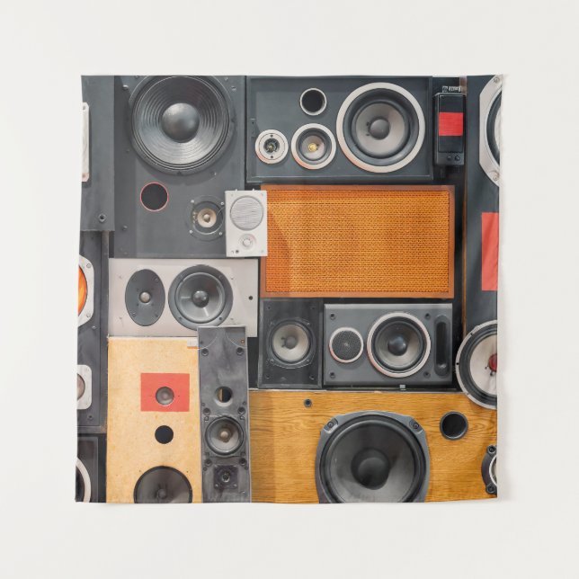 Retro Music Speaker Wall Design Tapestry (Front)