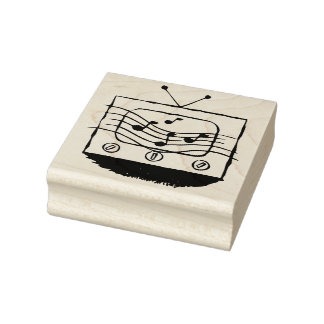 Retro Music Television Set Rubber Art Stamp