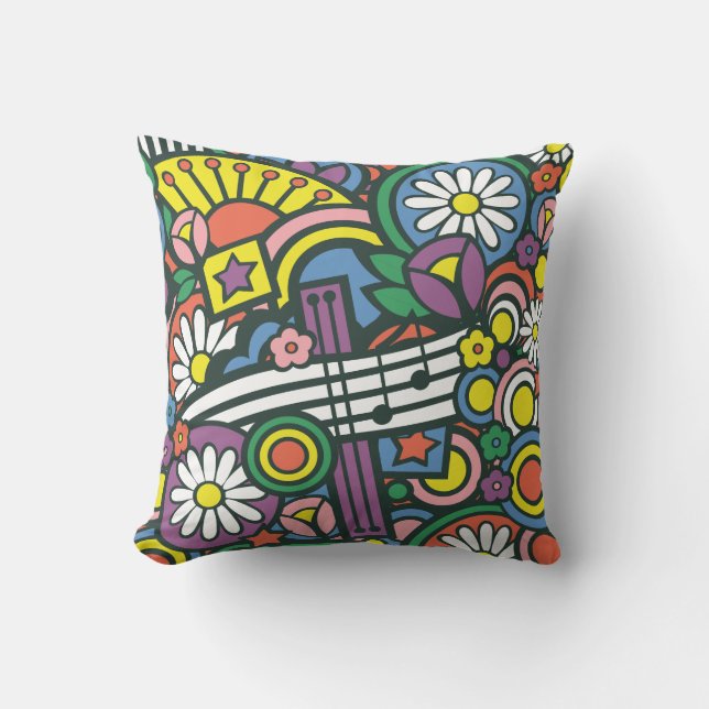 Retro Music Time Throw Pillow (Front)