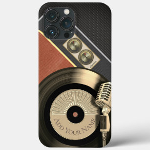 Retro Music Vinyl Record And Vintage Microphone iPhone 13 Pro Max Case