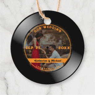 Retro Music Vinyl Record Photo Wedding Round  Favour Tags