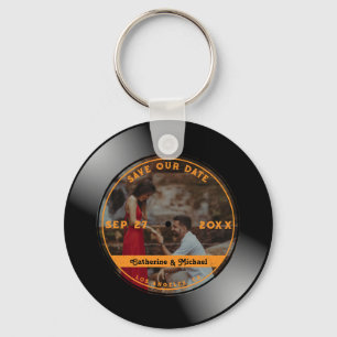Retro Music Vinyl Record Photo Wedding Round  Key Ring