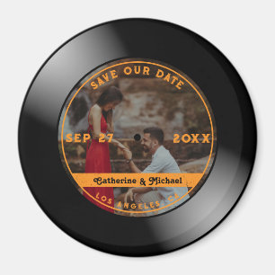 Retro Music Vinyl Record Photo Wedding Round  Magnet