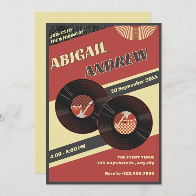 Retro music wedding invitation (Front/Back)