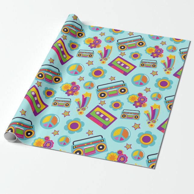 Retro Musical 60s Theme Party Wrapping Paper (Unrolled)