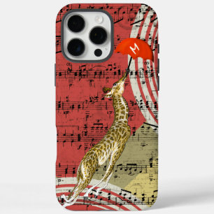 Retro Musical Flying Giraffe Red Umbrella iPhone 16 Pro Max Case