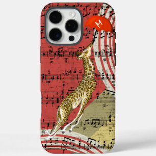 Retro Musical Flying Giraffe Red Umbrella iPhone 16 Pro Max Case