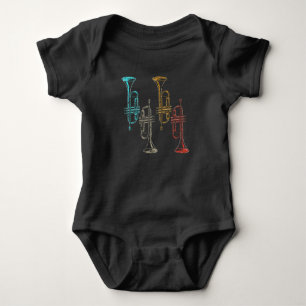 Retro Musical Wind Instrument Trumpet Player Baby Bodysuit
