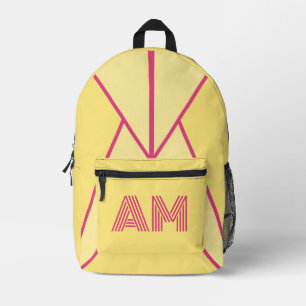 Retro Mustard and Pink Minimalist Monogram Printed Backpack