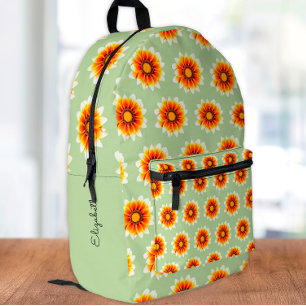 Retro Mustard Floral Pattern with Name Printed Backpack