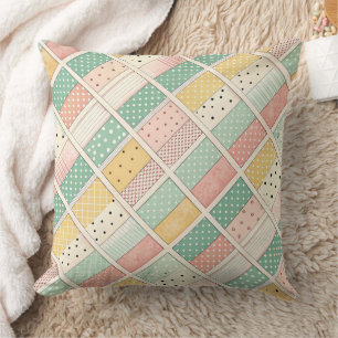 Retro Mustard Geometric Diamond Plaid Dot Cushion