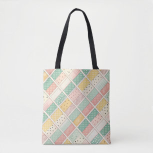 Retro Mustard Geometric Diamond Plaid Dot Tote Bag