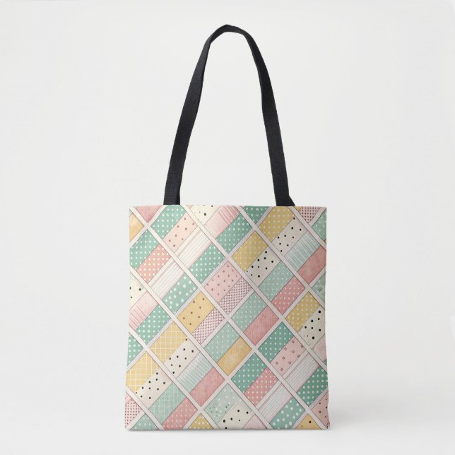Retro Mustard Geometric Diamond Plaid Dot Tote Bag (Front)