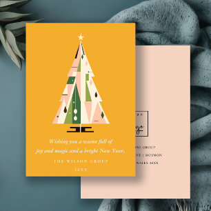 Retro Mustard Green Christmas Tree Business Logo Holiday Card