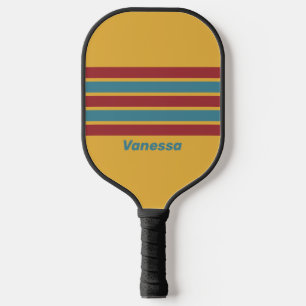 Retro Mustard Seed Across Striping with Name Pickleball Paddle