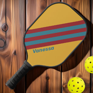 Retro Mustard Seed Stripes with Name Pickleball Paddle