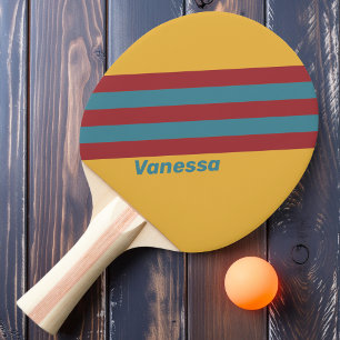 Retro Mustard Seed Stripes with Name Ping Pong Paddle
