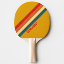 Retro Mustard Striped with Name Ping Pong Paddle