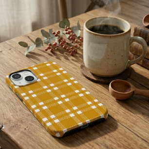 Retro Mustard Yellow and White Textured Plaid iPhone 15 Case