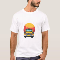Retro Mustard Yellow Taxi on Fiery Sun Art Print