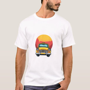 Retro Mustard Yellow Taxi on Fiery Sun Art Print T-Shirt