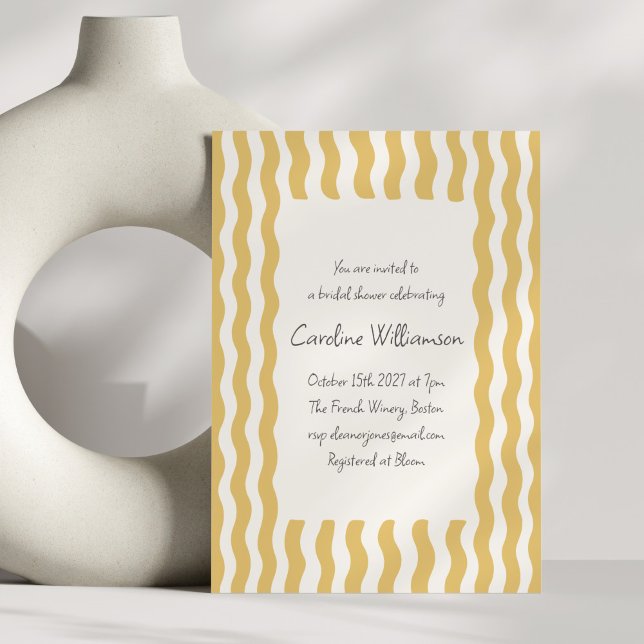 Retro Mustard Yellow Wavy Border Bridal Shower Invitation (Creator Uploaded)