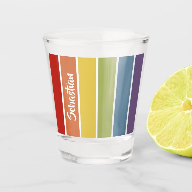 Retro Muted Colour Gay pride Rainbow Personalised Shot Glass (Front)