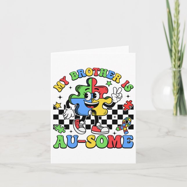Retro My Brother Is Awesome Autism Awareness Siste Card (Front)