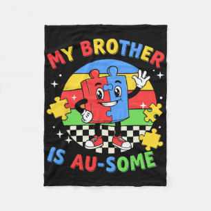 Retro My Brother Is Awesome Autism Awareness Siste Fleece Blanket
