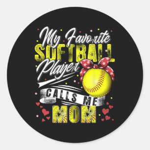 Retro My Favourite Softball Player Calls Me Mum Mo Classic Round Sticker
