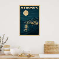 Retro Mykonos Moon Vintage Art Deco Style Travel